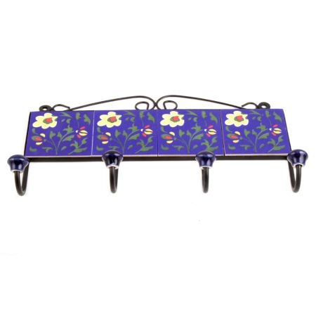 Navy Blue Green Leaf Tiles Hooks